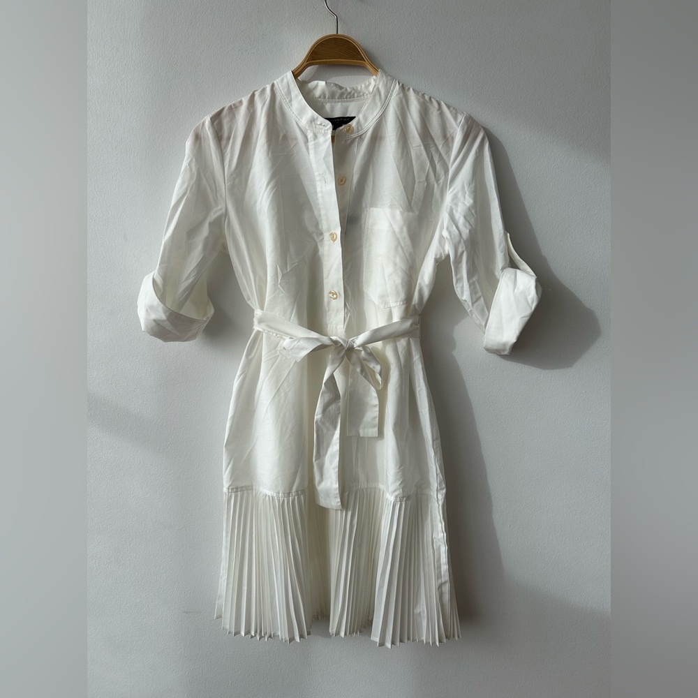 Banana Republic White Pleated Skirt Mini Dress Button Front & Belt Small